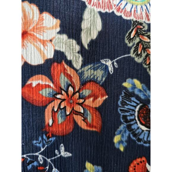 Womens 1X Navy, Rust Red, Faux Embroidery Fall Floral Tunic Top - Picture 7 of 9